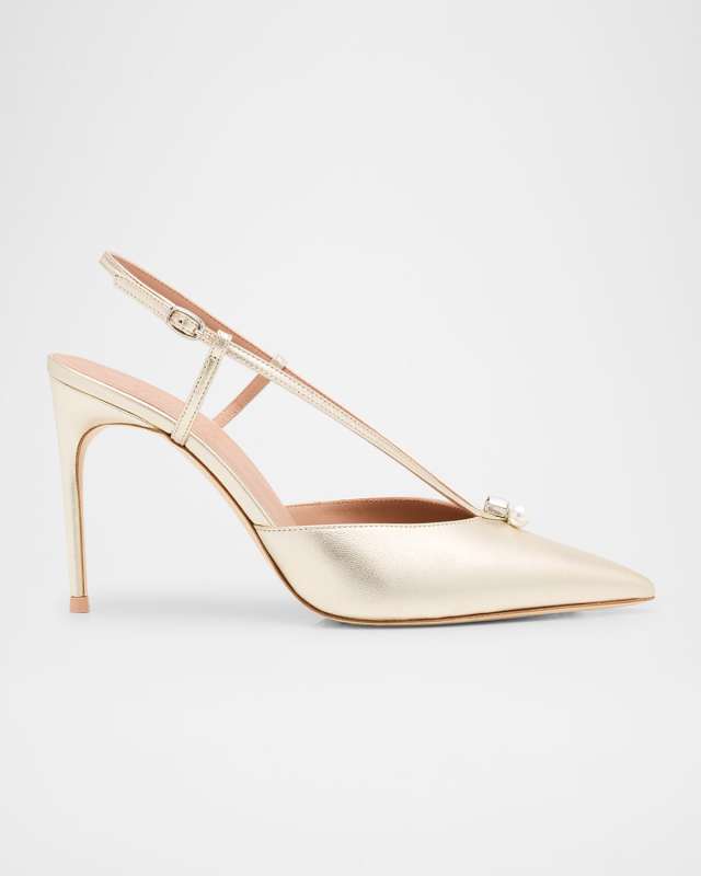 Moore Metallic Nappa Leather Pointed-Toe Slingback Pumps